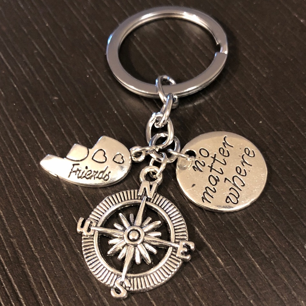 Silver 'Friends' Compass Keychain Charm - No Matter Where